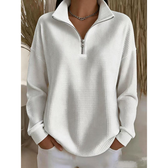 Damen Waffelstrick-Sweatshirt mit halbem Reißverschluss und Stehkragen Shop Nory