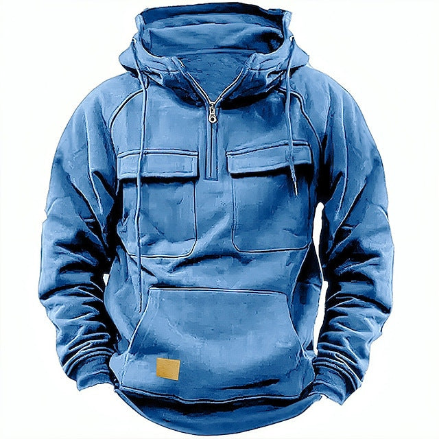 Herren nan Utility Kapuzenpullover mit aufgesetzten Brusttaschen und halbem Reißverschluss Shop Nory