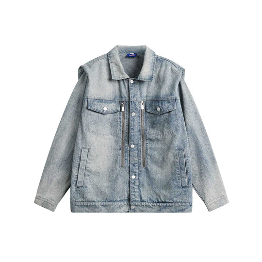 Unisex Boxy-Jeansblouson mit Doppelreißverschluss und Pattentaschen Shop Nory