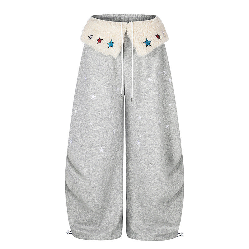 Damen Extraweite Palazzo-Jogginghose mit Teddybund, Kordelzug und Sternstickerei Shop Nory