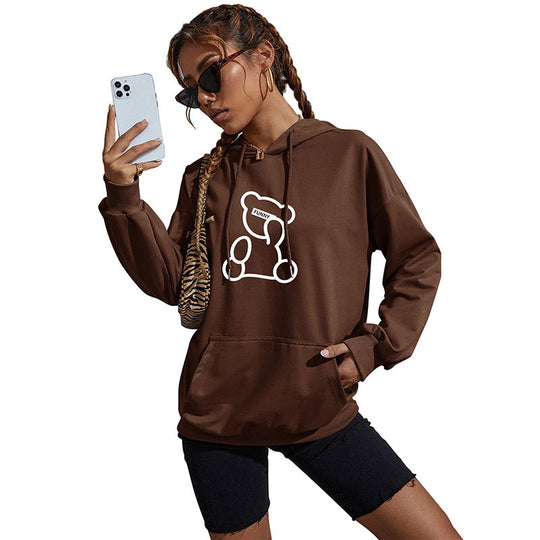 Damen Oversize-Kapuzenpullover mit Teddy-Grafik, Kängurutasche und Tunnelzug Shop Nory