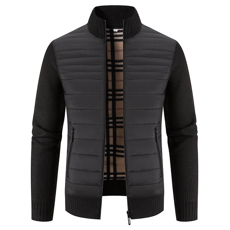 Herren gesteppte Hybridjacke mit Strickärmeln und modernem Stehkragen