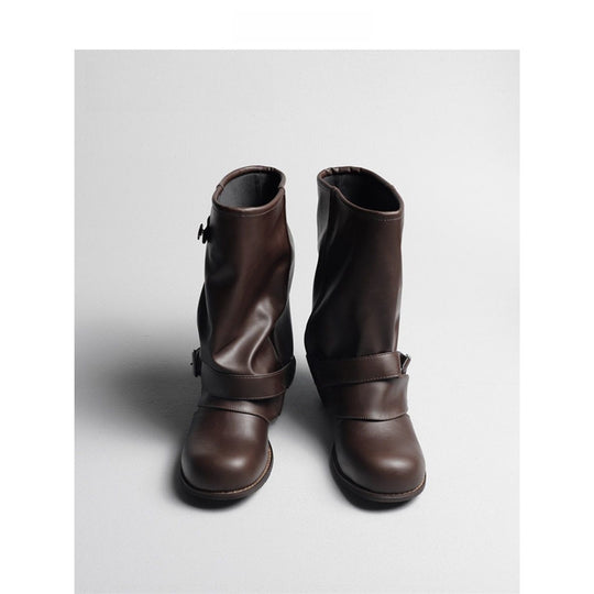 Damen Slouchy Bikerstiefel aus Lederoptik mit verstellbarem Schnallenriemen und mittlerem Blockabsatz Shop Nory