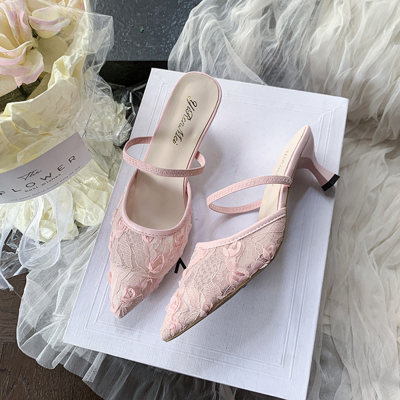 Damen Slingback-Pumps mit floralen Spitzenelementen