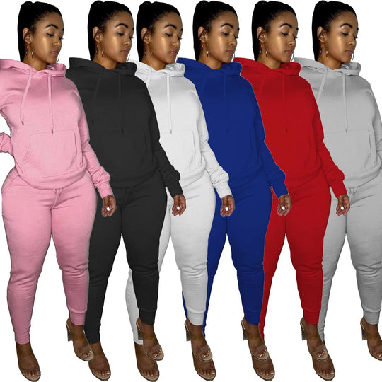 Damen nan tailliertes Hoodie- und Jogginghose-Set mit Kängurutasche, hohem Komfortbund und gerippten Knöchelbündchen Shop Nory