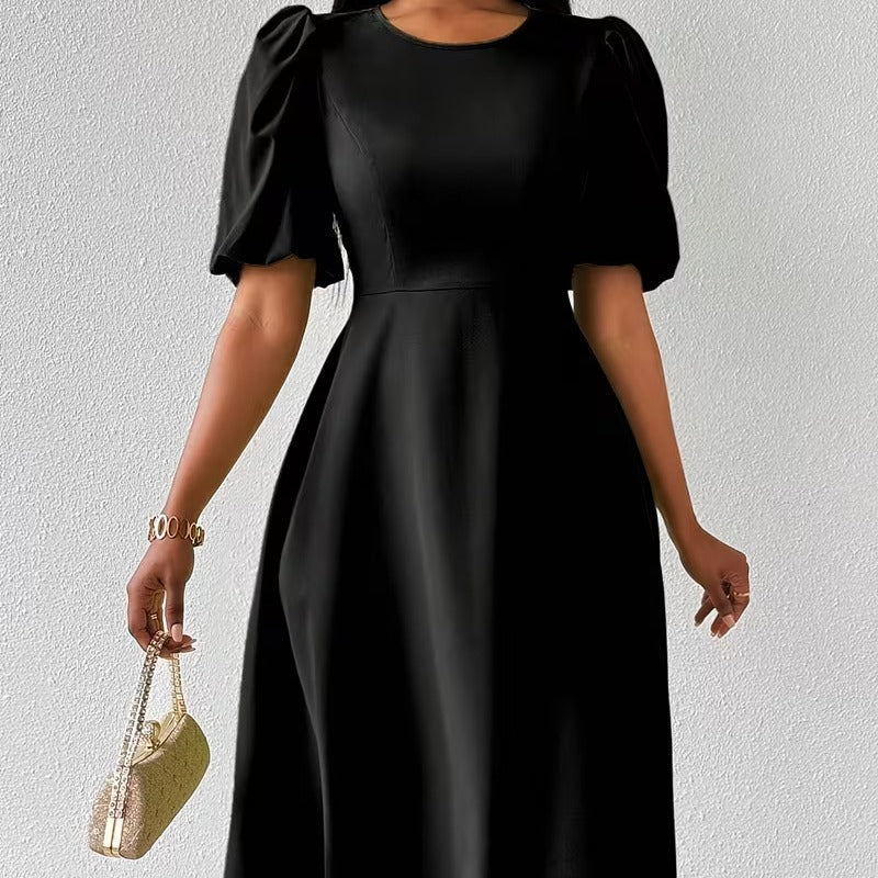 Damen Midi-Kleid mit Puffärmeln und schwingendem Saum