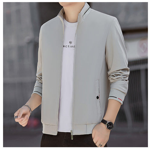 Herren Minimalistische Softshell-Bomberjacke mit Stehkragen und Kontraststreifen-Bündchen Shop Nory
