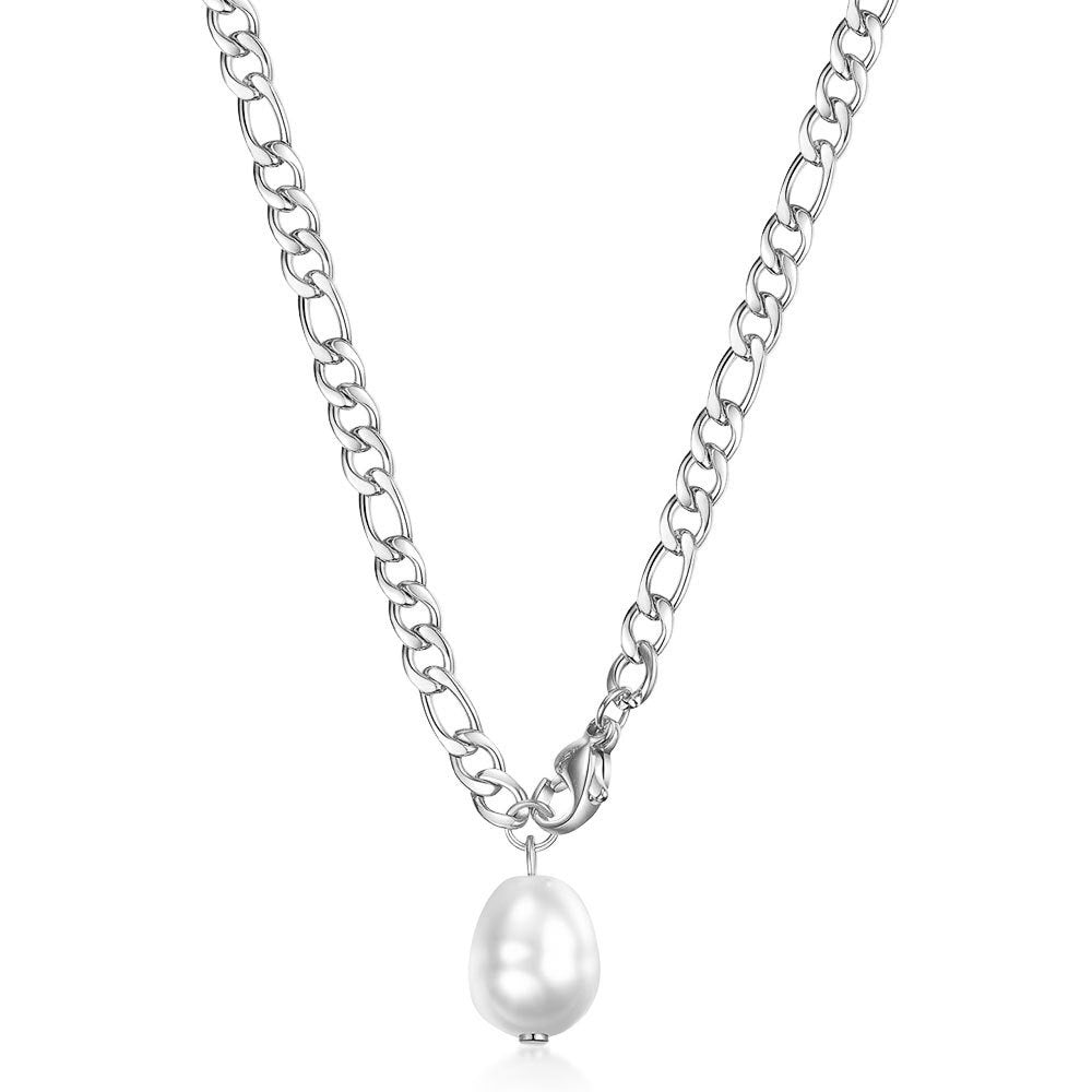 Damen Halskette mit elegantem Anhänger aus hochwertigem Edelstahl und Perle Shop Nory