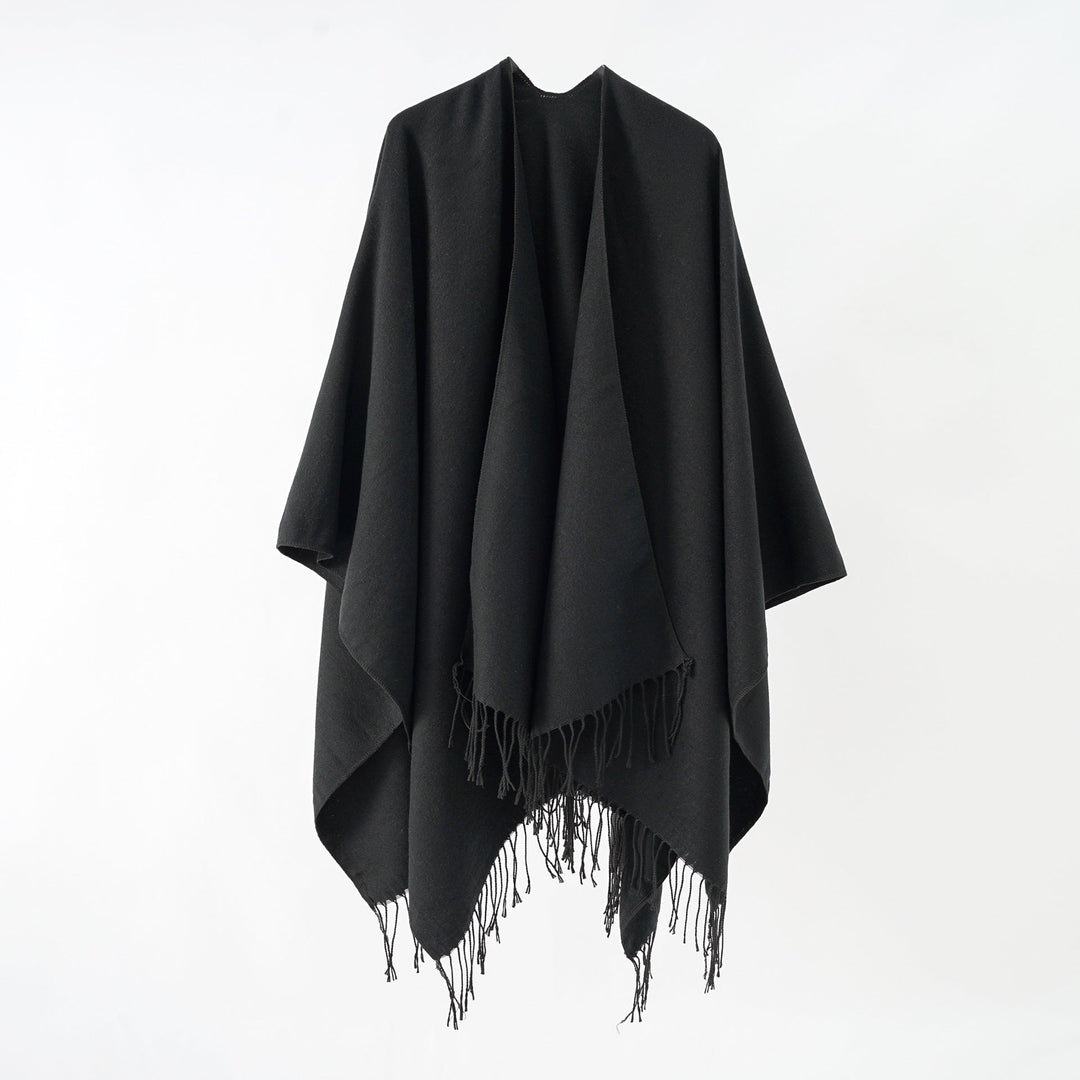 Damen Modischer Fransen-Poncho Aus Weichem Material mit Luxuriösem Fall
