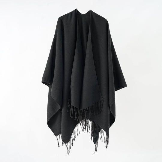 Damen Modischer Fransen-Poncho Aus Weichem Material mit Luxuriösem Fall