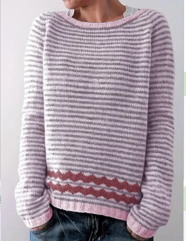 Damen nan gemusterter Norwegerstrickpullover mit weitem Rundhalsausschnitt und lässigem Oversize-Schnitt Shop Nory