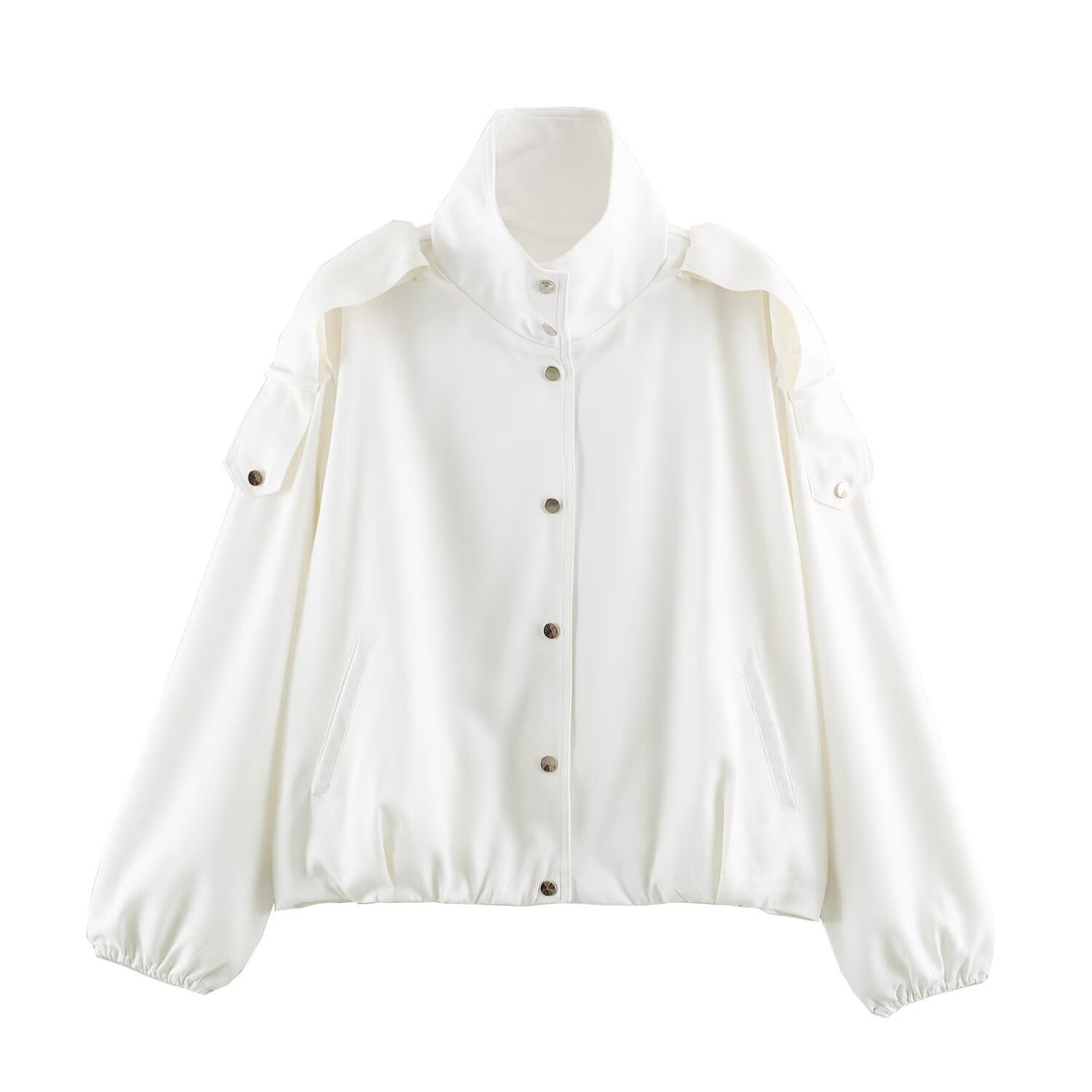 Damen Kurzjacke im Oversize‑Bomberstil mit hohem Stehkragen und Schulterpatten Shop Nory