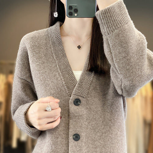 Damen Weicher Boxy-Longcardigan mit tiefem V-Ausschnitt und feiner Rippkante Shop Nory