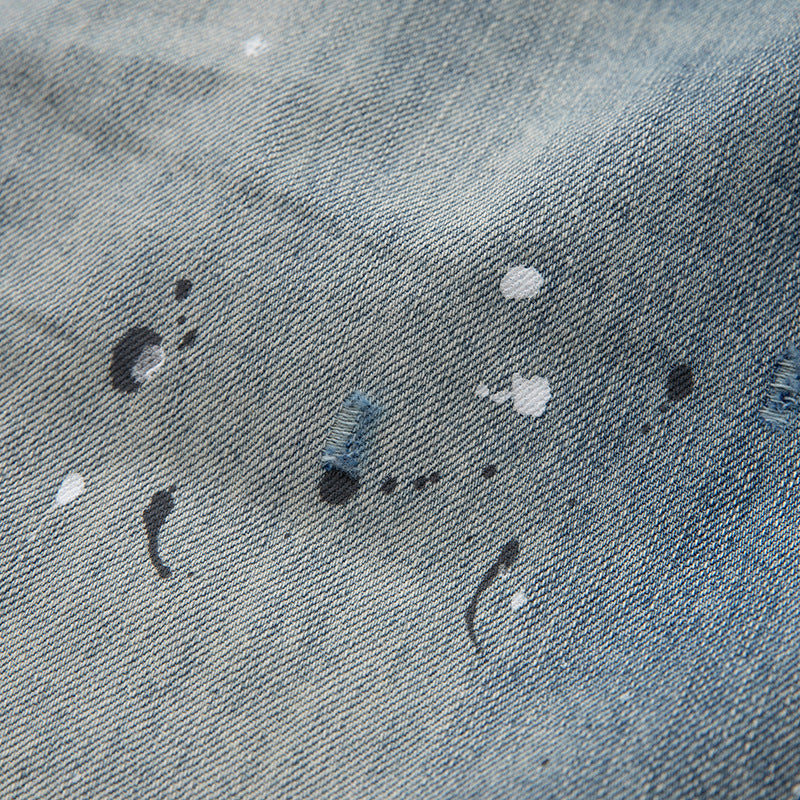 Damen Baggy-Jeans mit hoher Taille, verkürztem Bein und Lackspritzern Shop Nory
