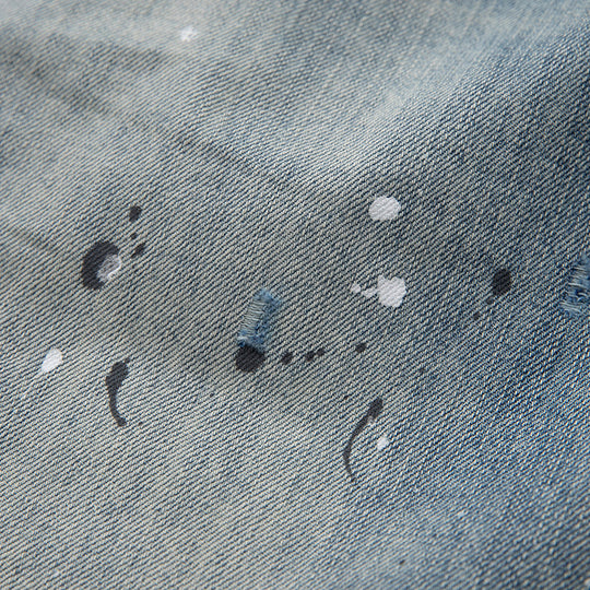 Damen Baggy-Jeans mit hoher Taille, verkürztem Bein und Lackspritzern Shop Nory