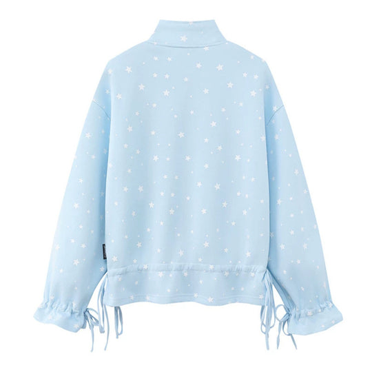 Damen leichte Stehkragen-Sweatjacke mit Sternen-Allover, Applikationen und Kordelzug Shop Nory