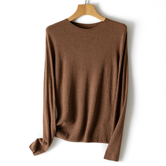 Damen Leichter strukturierter Langarm-Strickpullover mit Rundhals und feiner Crinkle-Optik Shop Nory