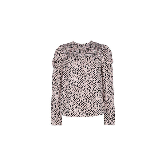 Damen Gepunktete Bluse mit Smok‑Passe, Puffärmeln und lockerem Fall Shop Nory