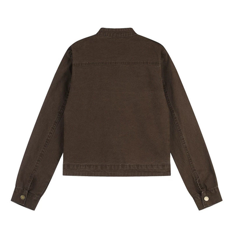Damen Kurz geschnittene Utility-Jacke mit Stehkragen und Schulterklappen Shop Nory
