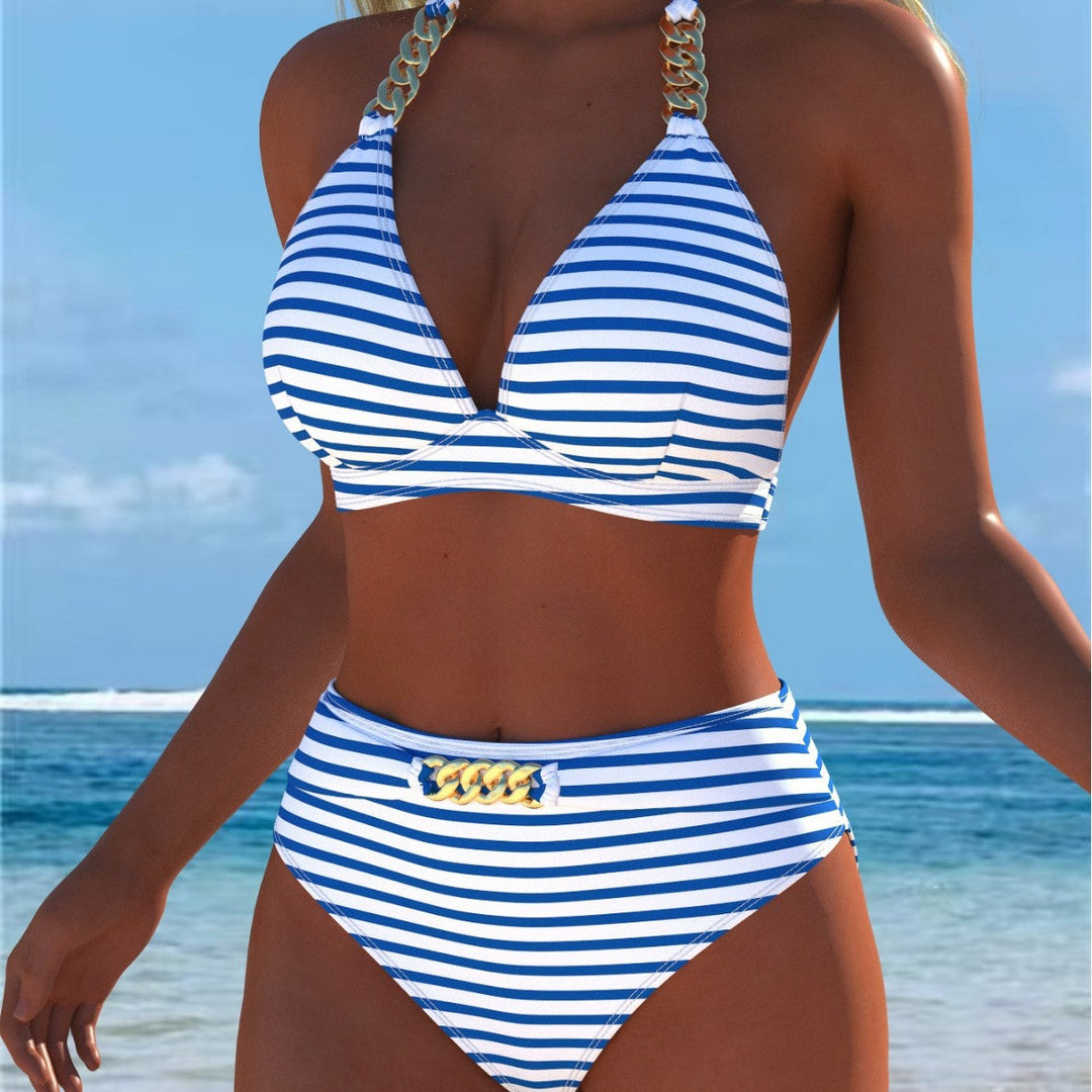 Damen Bikini mit luxuriösem Marmormuster und edlen Details