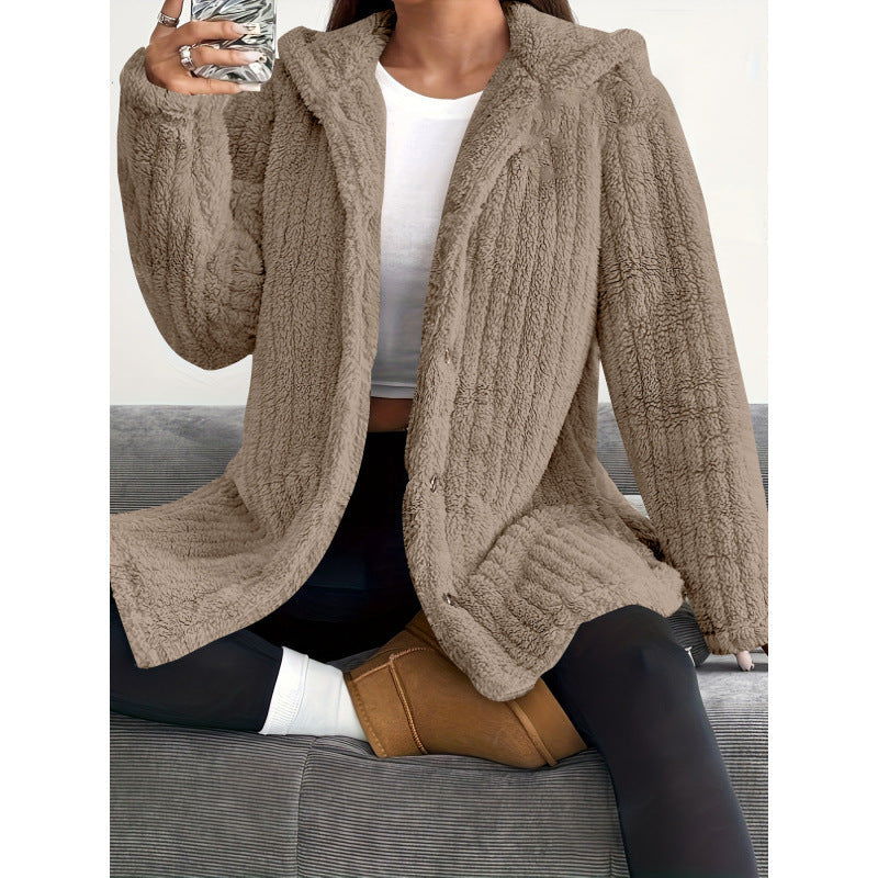 Damen Kuschelige Fleecejacke mit Kapuze Shopnory