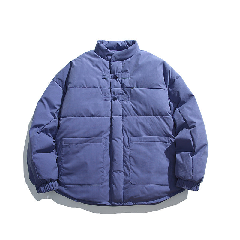 Unisex Boxy wattierte Stehkragenjacke mit chinesischen Knebelverschlüssen und großen Fronttaschen Shop Nory