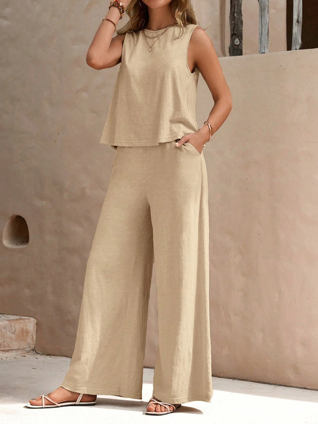 Damen Zweiteiliges Jersey-Set mit ärmellosem Top und weiter Palazzohose Shop Nory