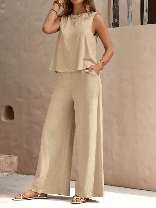 Damen Zweiteiliges Jersey-Set mit ärmellosem Top und weiter Palazzohose Shop Nory