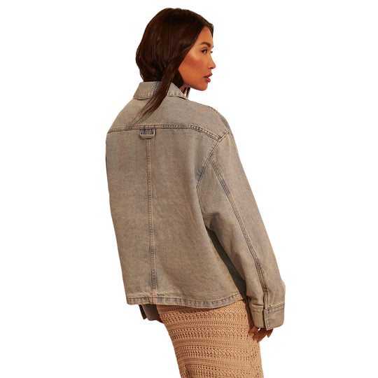 Damen Oversize-Utility-Denimjacke mit großen Pattentaschen und knöpfbarer Front Shop Nory