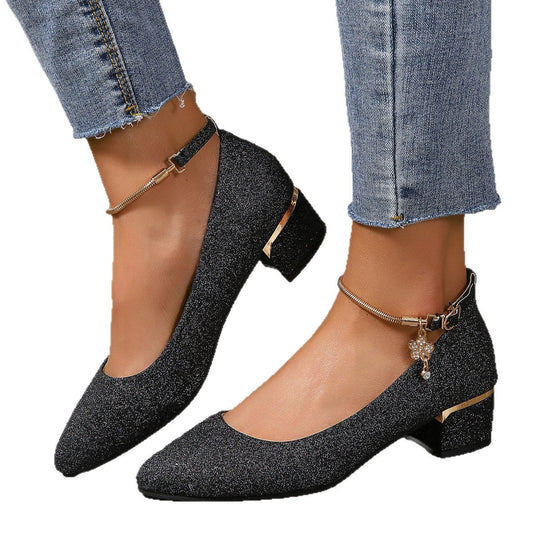Damen elegante Glitzer-Pumps mit komfortablem Blockabsatz