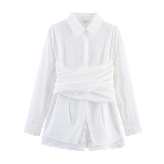 Damen Wickeloptik-Hemdbluse mit drapiertem Tailleneinsatz Shop Nory