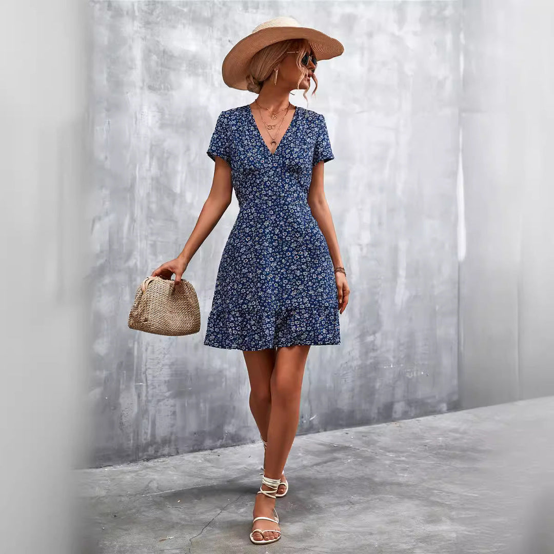 Damen Sommerliches Minikleid mit floralem Design und verspieltem Saum