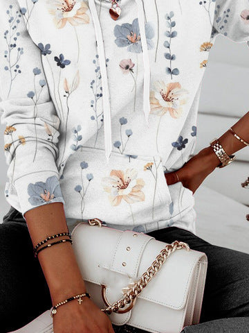 Damen Kapuzenpullover mit floralem Print und Kängurutasche Shopnory
