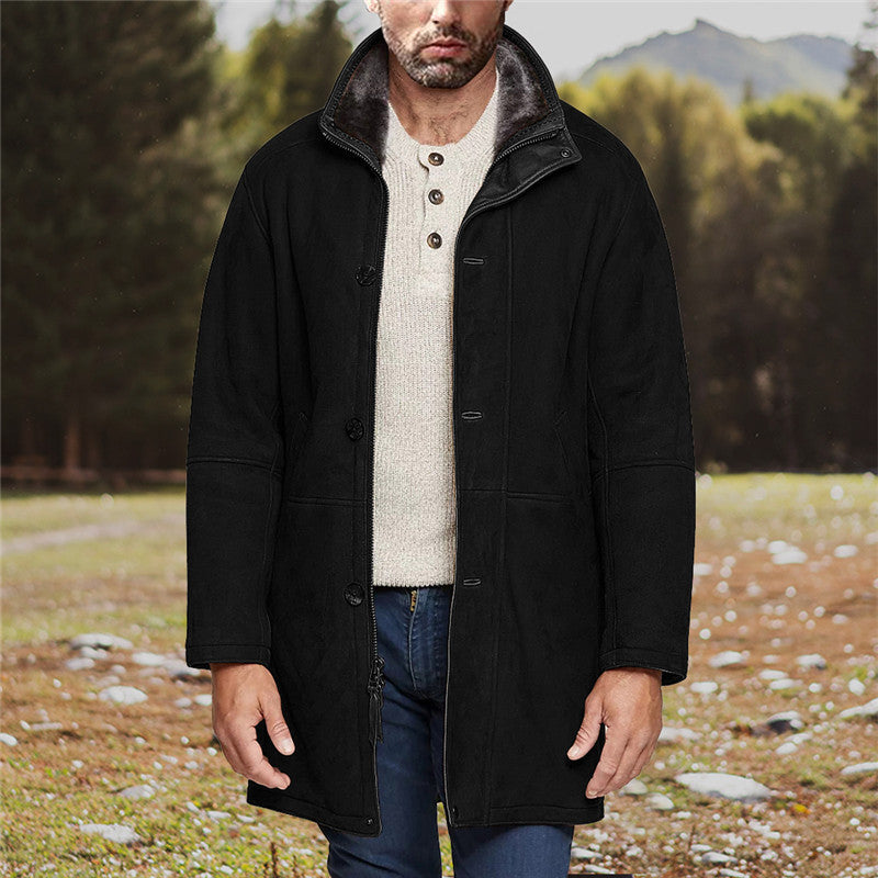 Herren Langer Thermomantel im Field-Stil mit Kunstlammfell-Innenseiten und Zweiwege-Reißverschluss Shop Nory