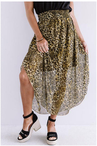 Damen Luftiger Maxirock mit asymmetrischem Saum im Leopardenmuster