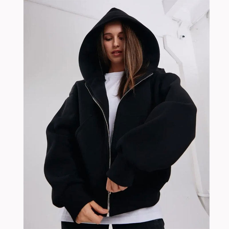 Damen nan extraweit geschnittener Zip-Hoodie mit verstärkter Kapuze, flachen Nähten und weichem Fleece-Innenfutter Shop Nory