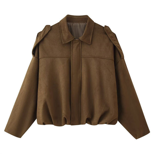Damen Kurzgeschnittene Oversize Blousonjacke mit Schulterklappen Shop Nory