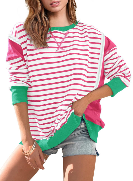 Damen Oversize-Sweatshirt im Marinelook mit Streifen, Raglanärmeln und Rippenbündchen Shop Nory