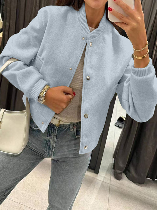Damen Kurzjacke im Bomberstil aus Teddyfleece mit Rippbündchen Shop Nory