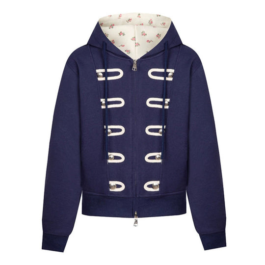 Damen Kapuzen-Sweatjacke mit dekorativen Schlaufen und Metallknopf-Details Shop Nory