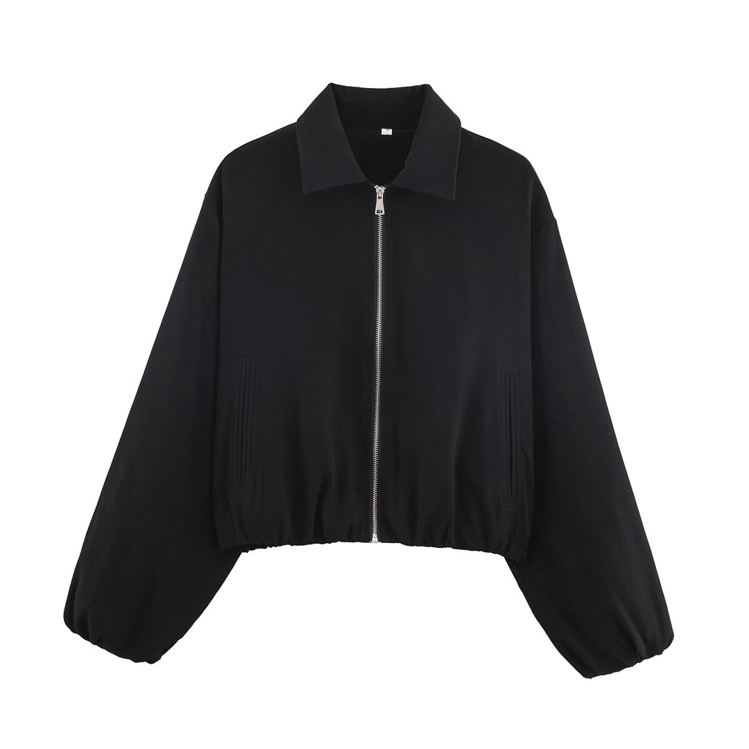 Damen Gekürzte Bomberjacke im Harrington‑Stil mit Ballonärmeln und elastischem Saum Shop Nory