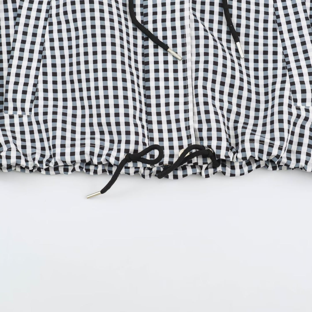 Damen Kurzjacke im Karo‑Look mit Tunnelzugsaum und hohem Stehkragen Shop Nory