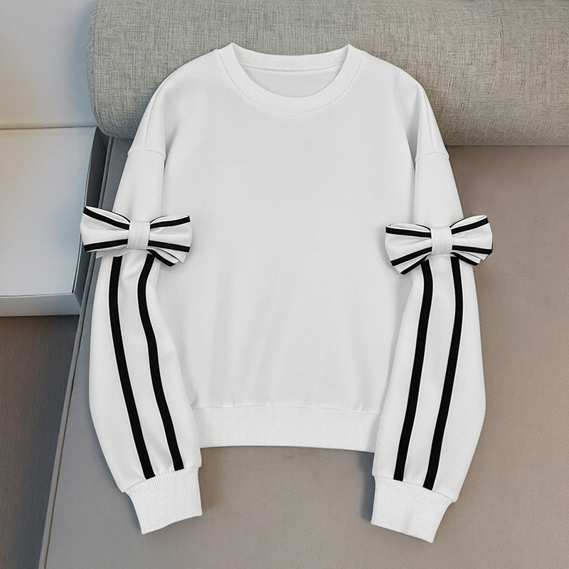 Damen Sweatshirt mit Zierstreifen und Schleifendetail an den Ärmeln Shop Nory