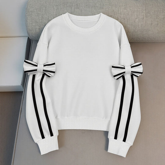 Damen Sweatshirt mit Zierstreifen und Schleifendetail an den Ärmeln Shop Nory