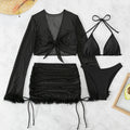 Damen Bikiniset mit raffinierten Rüschendetails und Langarmcover Shopnory