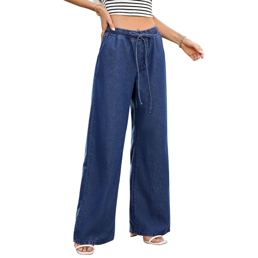 Damen hochgeschnittene weite Denim-Hose mit elastischem Tunnelzugbund Shop Nory