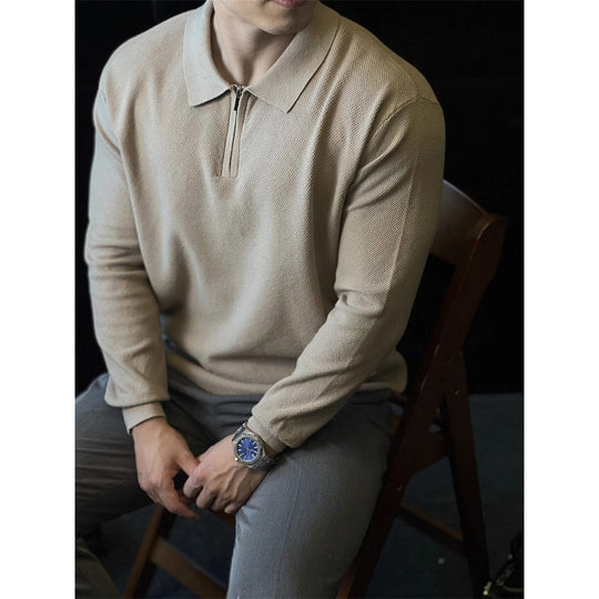 Herren Modisches Langarm Poloshirt mit Reißverschluss Shop Nory