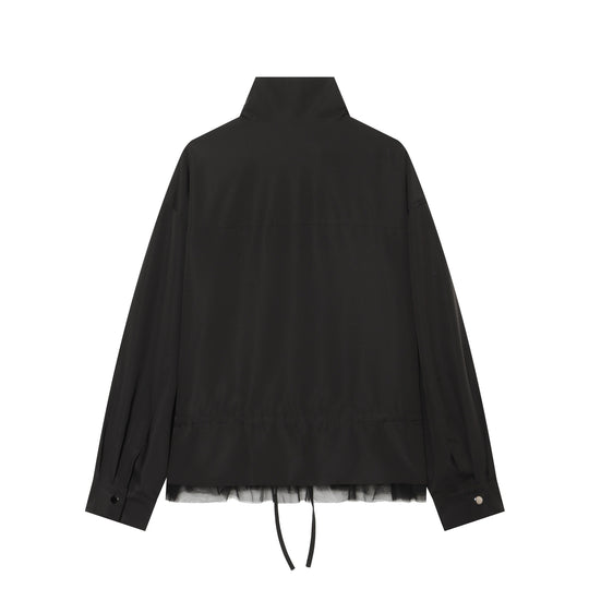 Damen leichte taillierbare Windjacke mit Stehkragen, Tunnelzug und Tüllbesatz Shop Nory