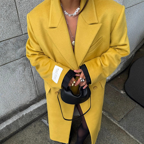 Damen Oversized Wollmantel mit Reverskragen und Pattentaschen Shop Nory