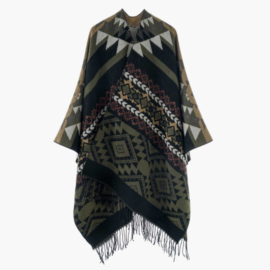 Damen Oversize Jacquard‑Cape im Ethno‑Jacquard mit Fransen Shop Nory